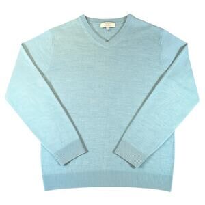 Turnbury Merino Wool Sweater Mens Small Blue V Neck Extra Fine